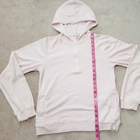 TOMMY HILFIGER Pink Velour Pullover 1/4 Zip Hoodie Sweatshirt Womens Large - Picture 7 of 9